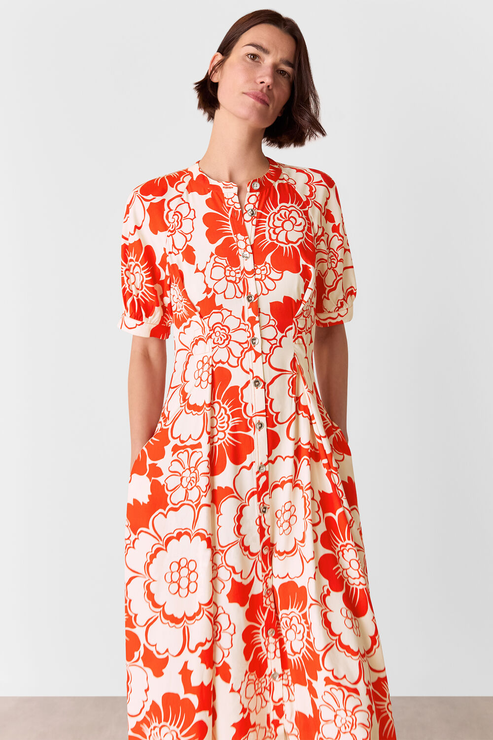 Red Bloom Floral Midi Dress