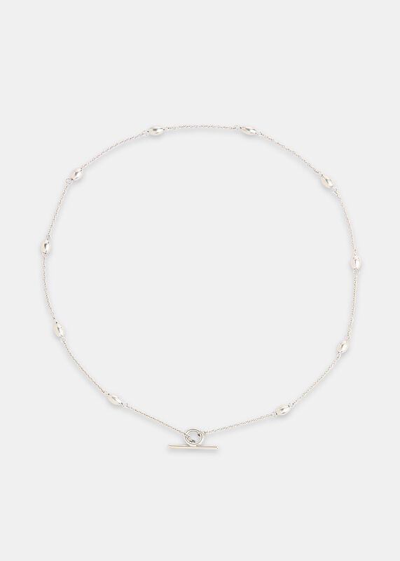 Silver Oval Beaded T Bar Necklace