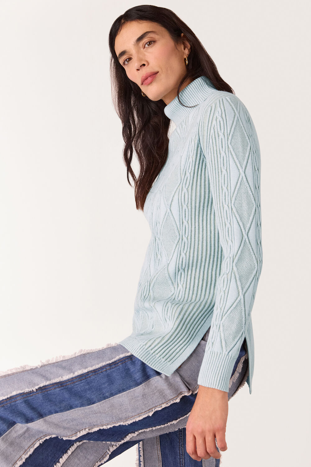 Blue Aoife Fine Cable Roll Neck