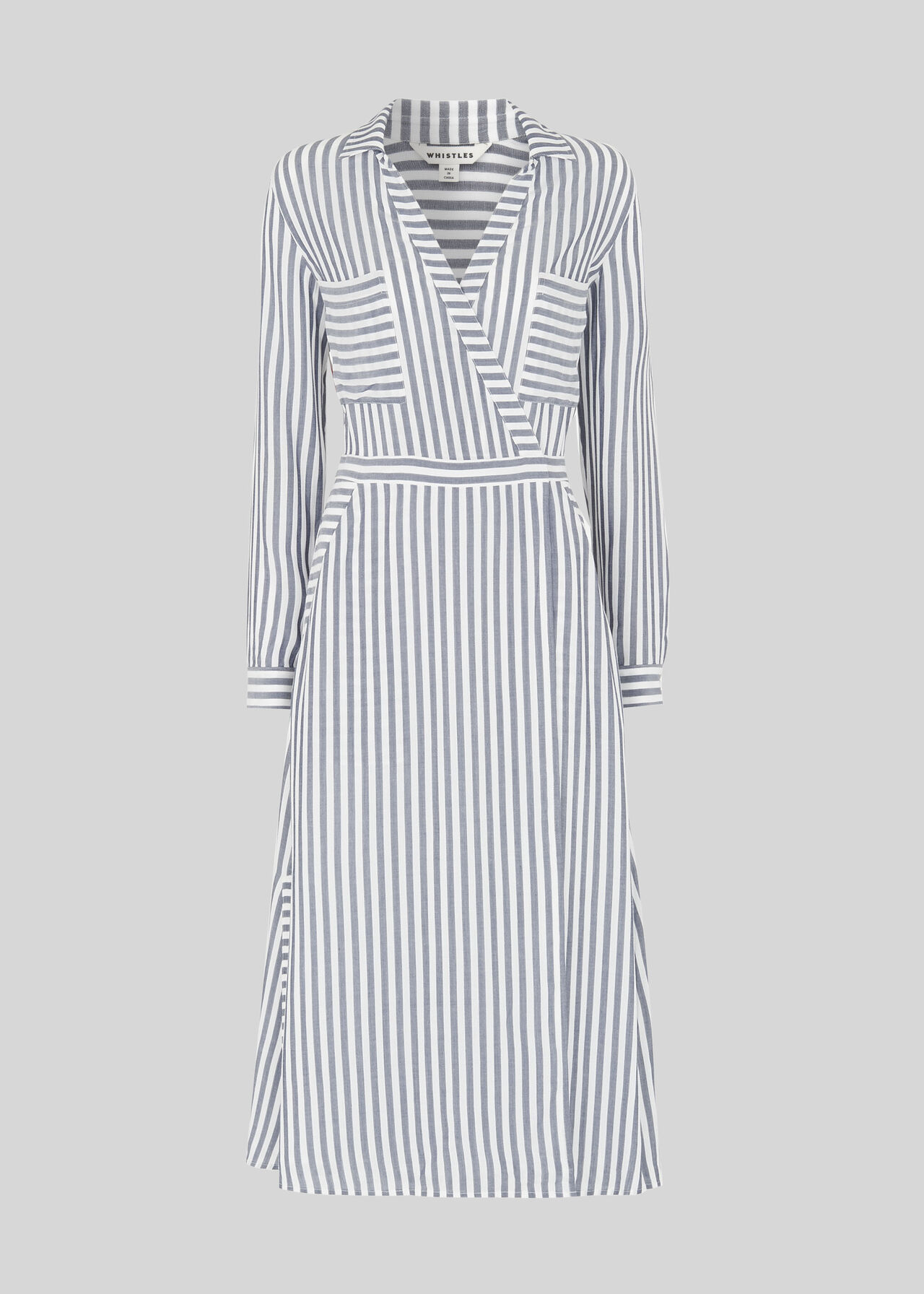 Stripe Wrap Shirt Dress Grey/Multi