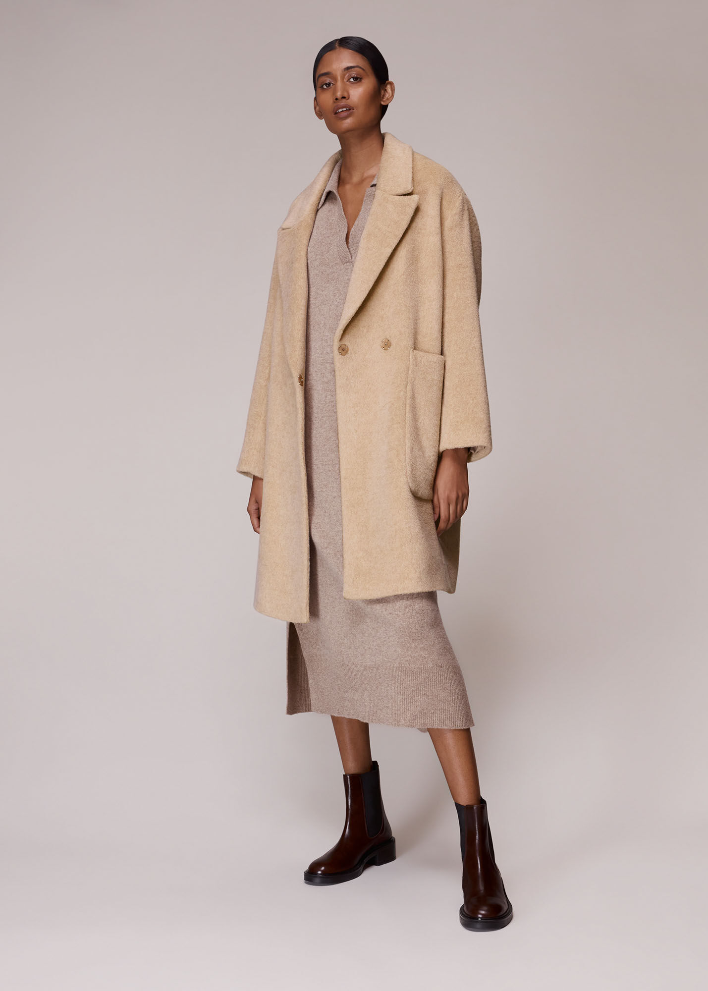 Oatmeal Lola Wool Mix Cocoon Coat WHISTLES Whistles US