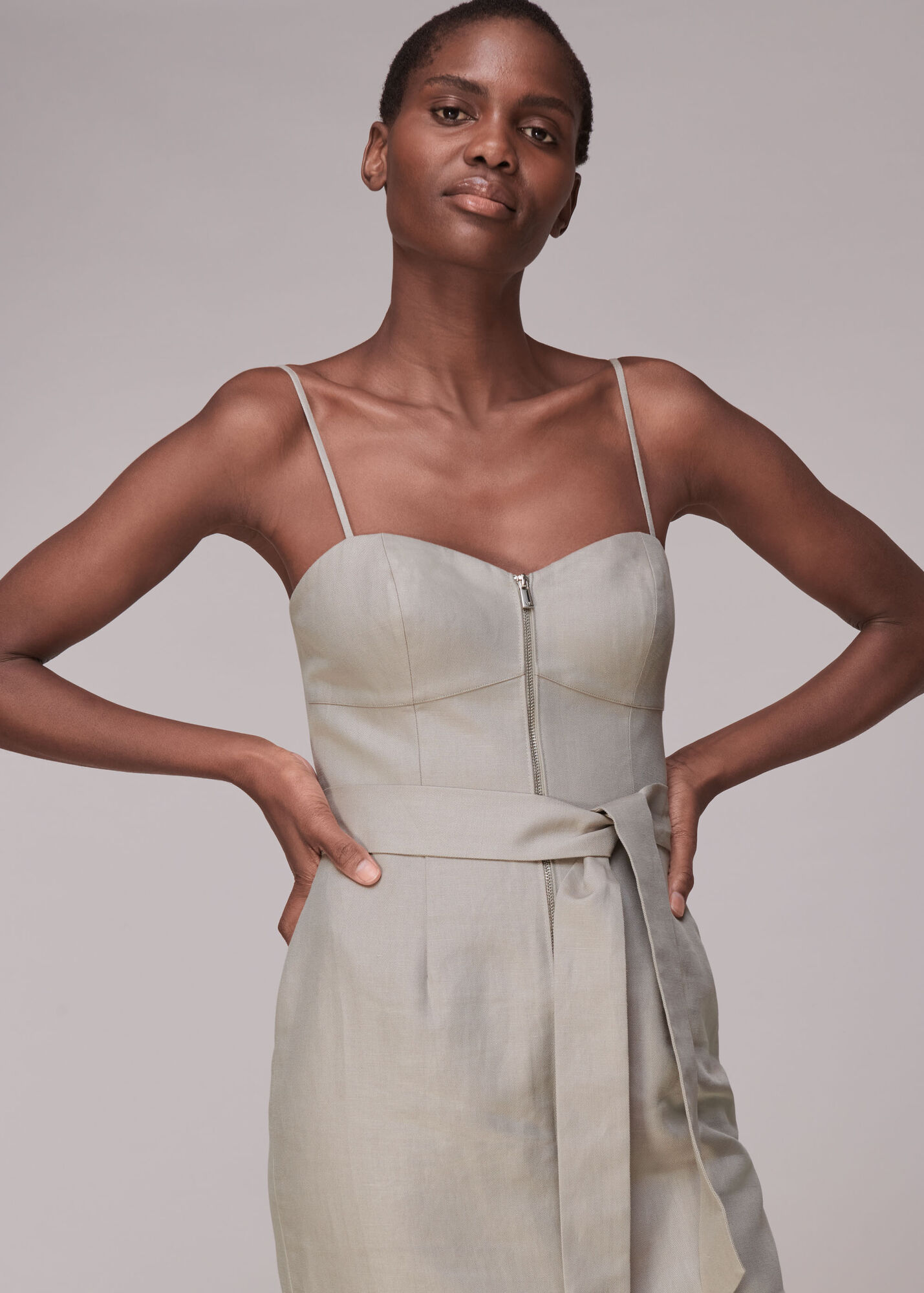 Neutral Zip Front Cami Dress WHISTLES Whistles UK