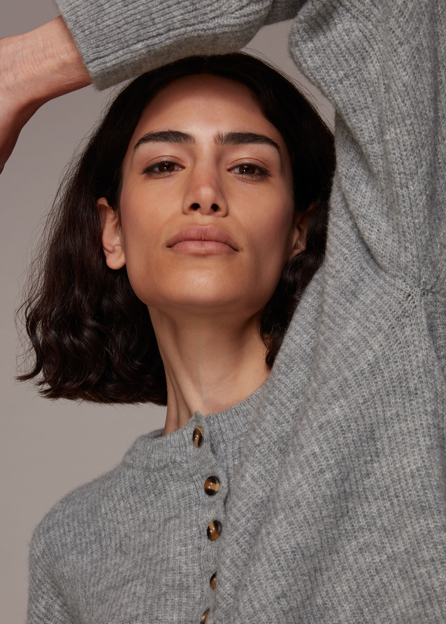 Grey Henley Button Up Jumper WHISTLES