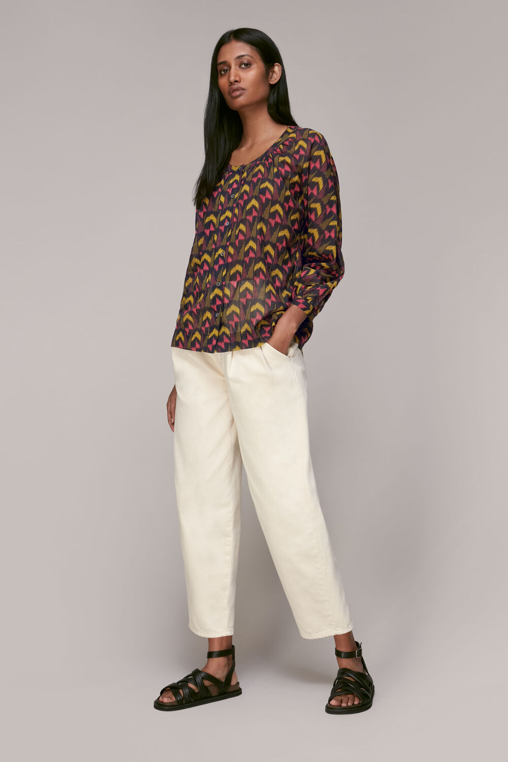 Multicolour Geometric Ikat Voile Blouse