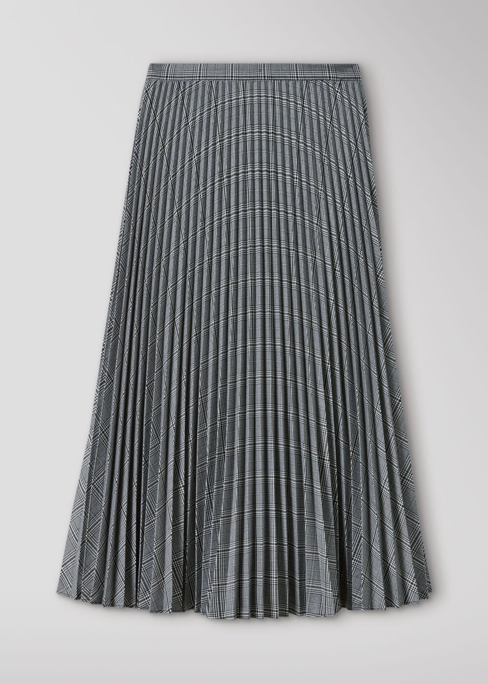 Grey Check Pleated Midi Skirt