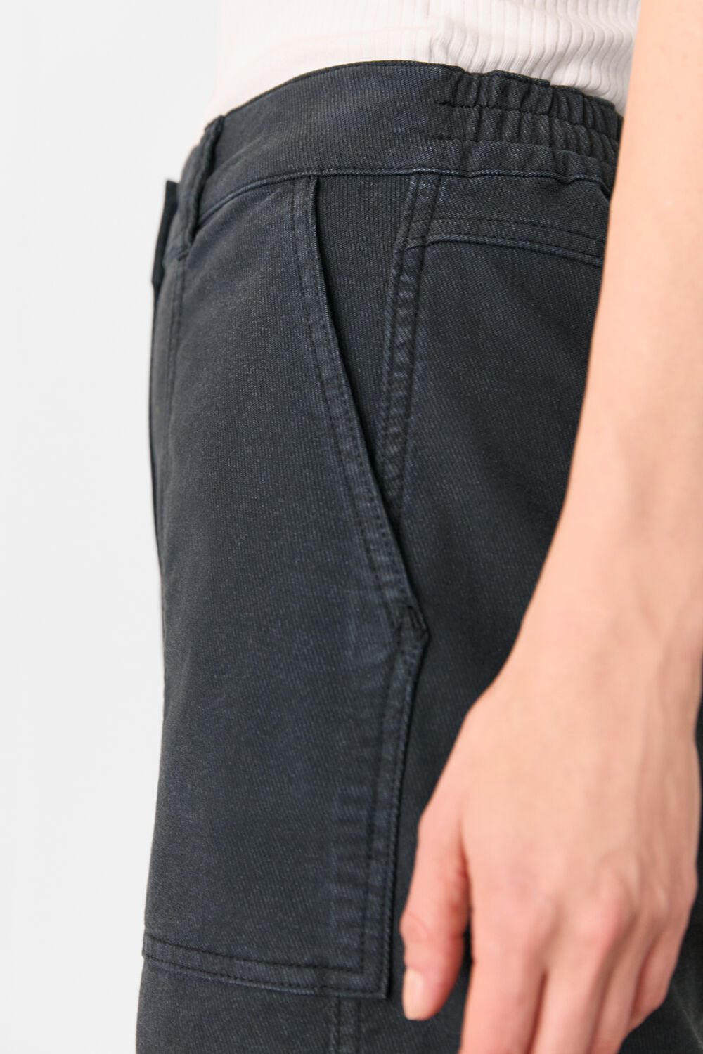 Washed Black Cotton Wide Leg Trouser