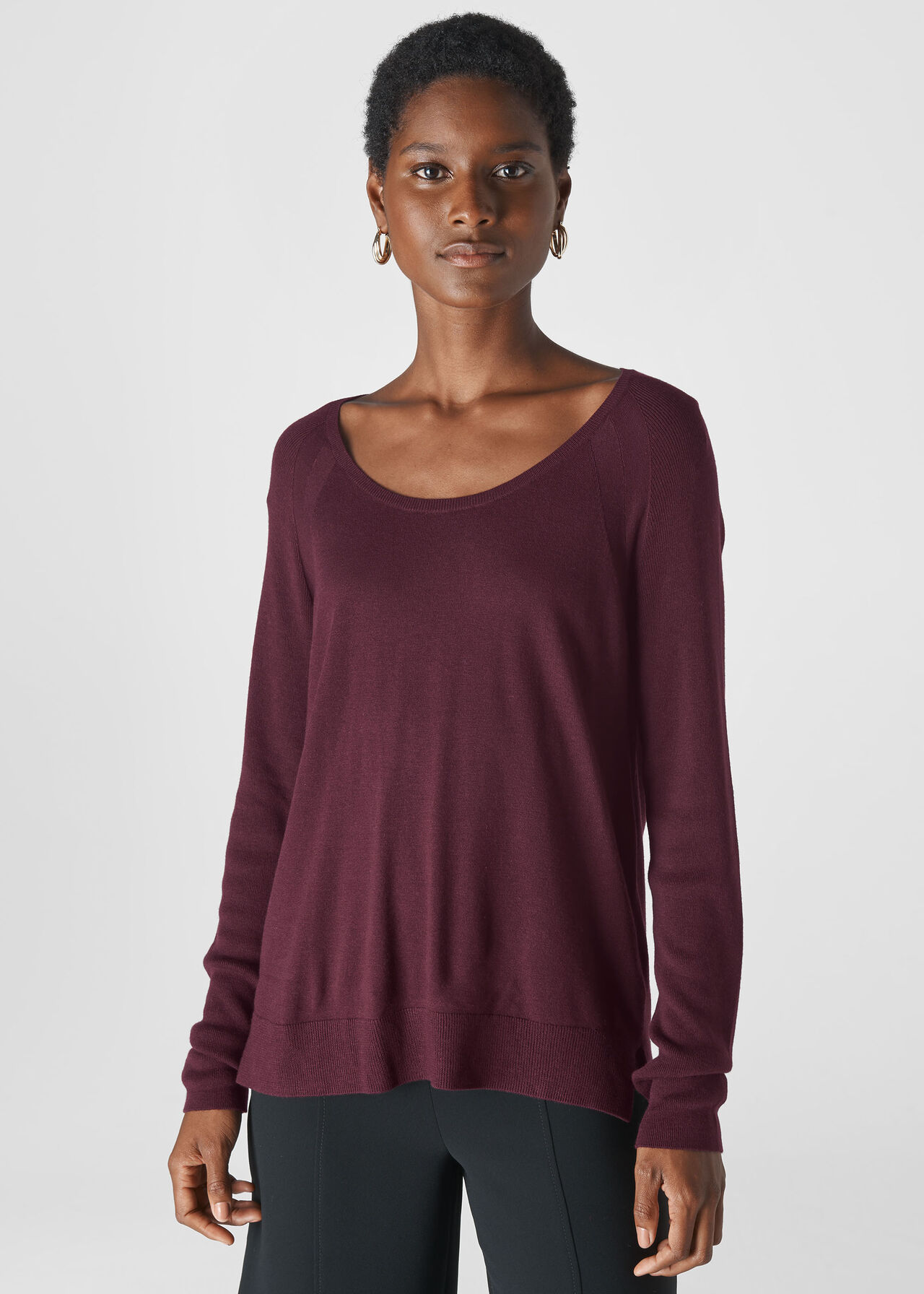 Scoop Neck Silk Mix Knit Burgundy