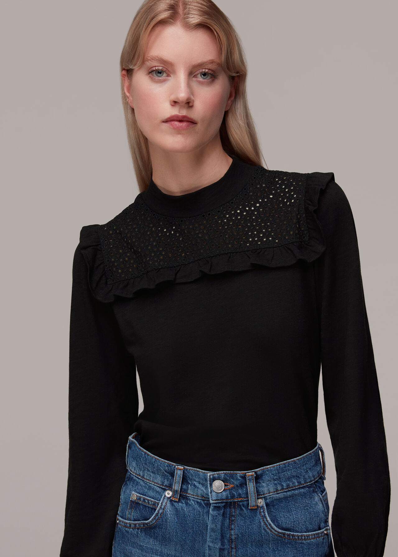 Yoke | | Broderie Black Top Frill Detail WHISTLES