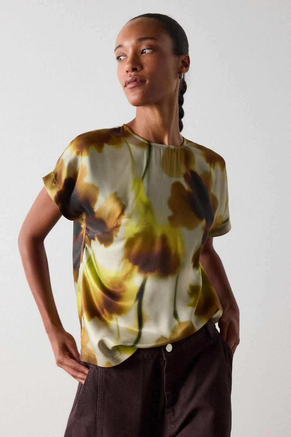 Yellow Floral Stem Viscose Blouse