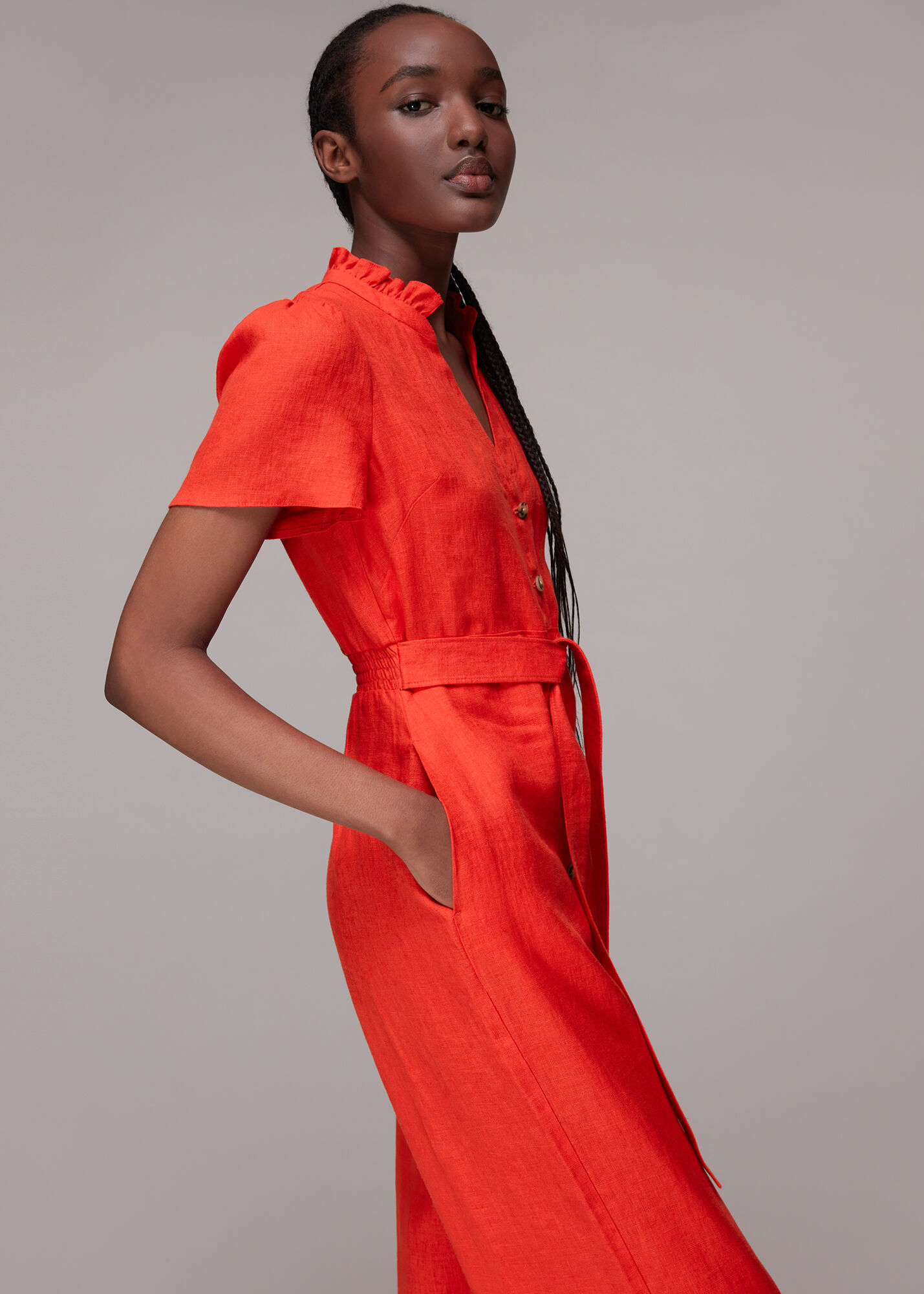 Red Emmie Linen Jumpsuit WHISTLES