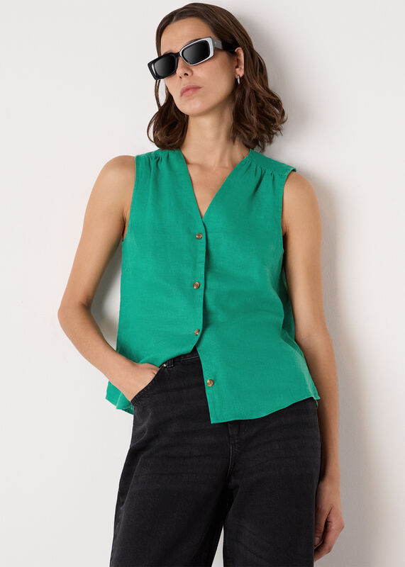Green Laura Linen Tank