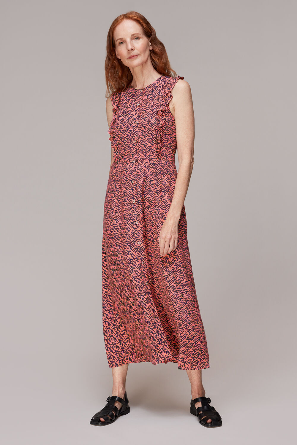 Multicolour Sea Tree Frill Midi Dress
