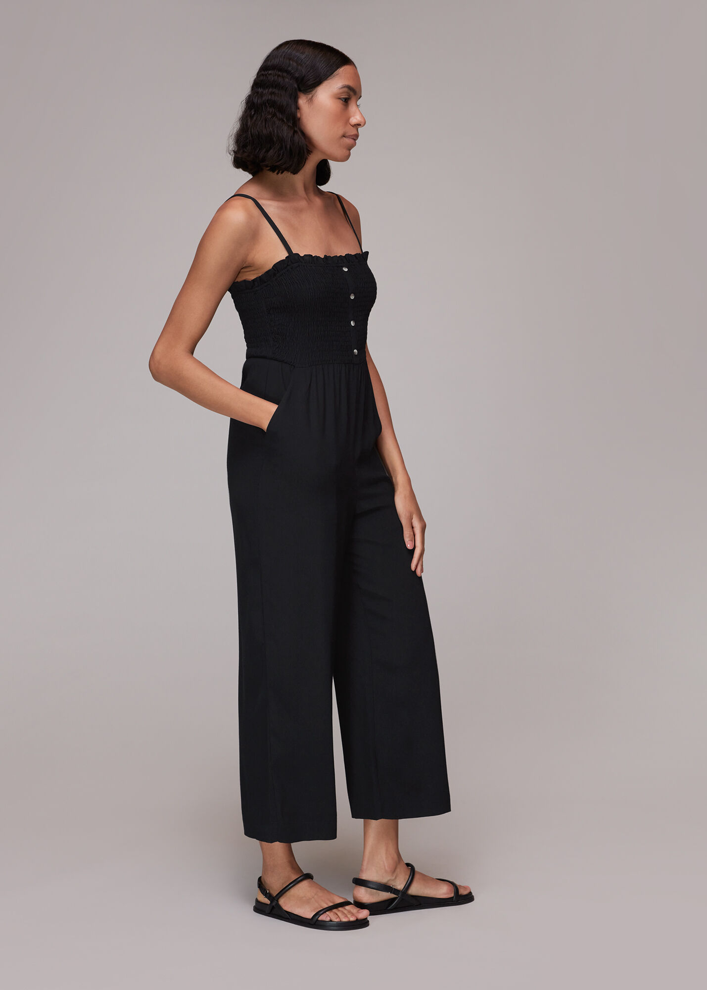 Black Nadia Shirred Jumpsuit WHISTLES