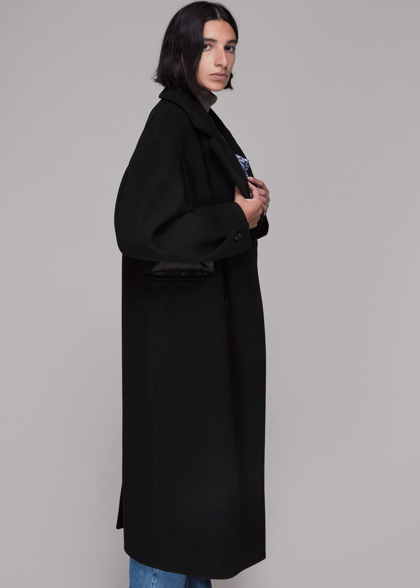 Black Indira Puff Sleeve Wool Coat | WHISTLES | Whistles US |