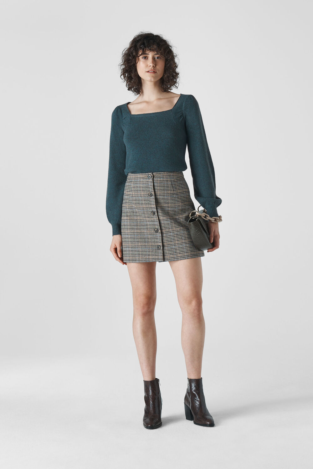 Square Neck Yak Mix Knit Teal
