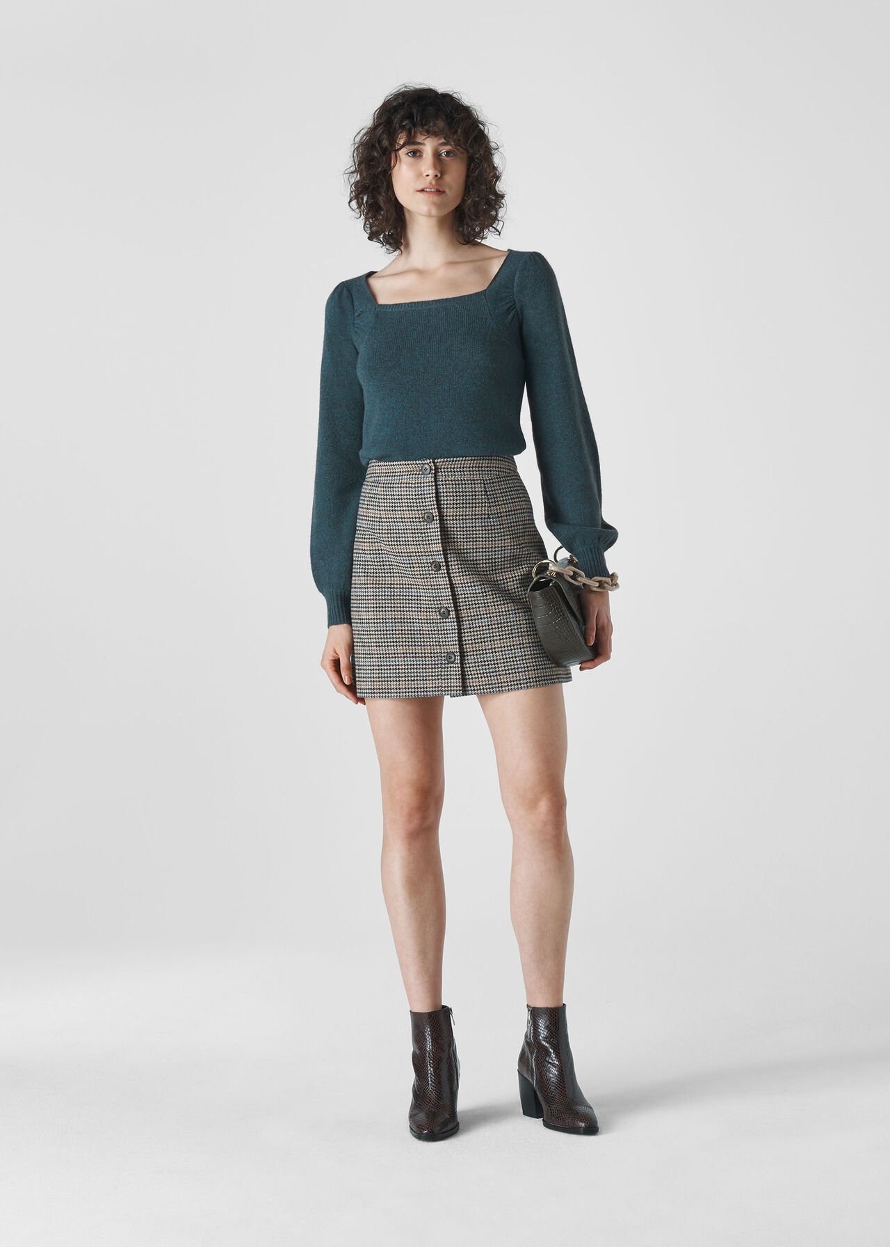 Teal Yak Mix Square Neck Knit | WHISTLES