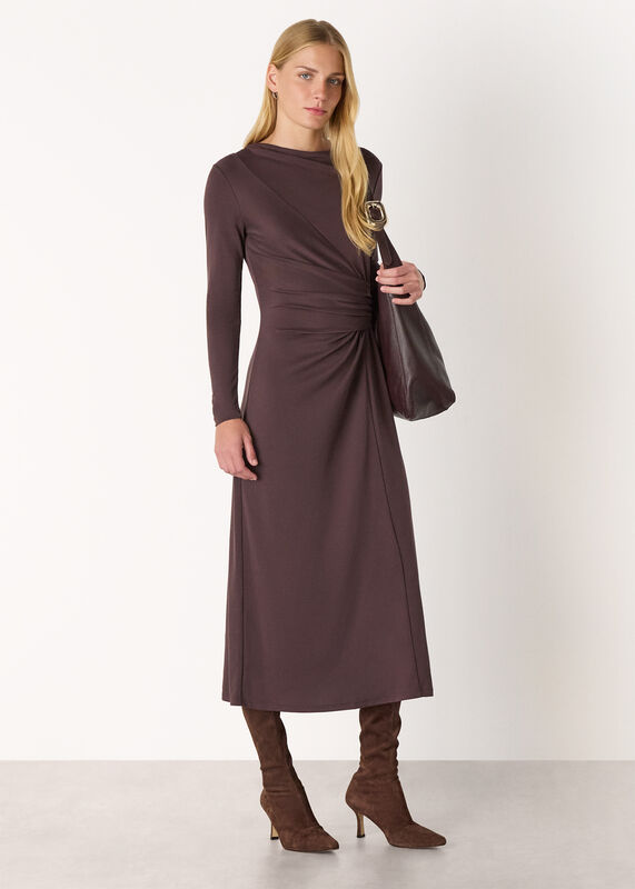 Chocolate Ruched Detail Midi Dress
