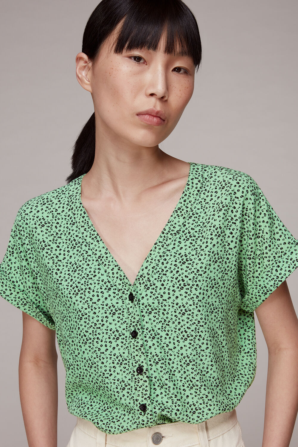 Ink Leopard Button Front Top