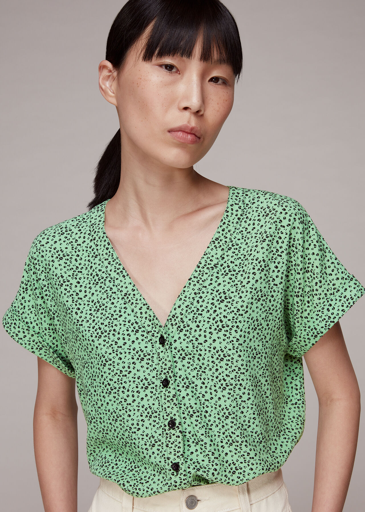 Ink Leopard Button Front Top