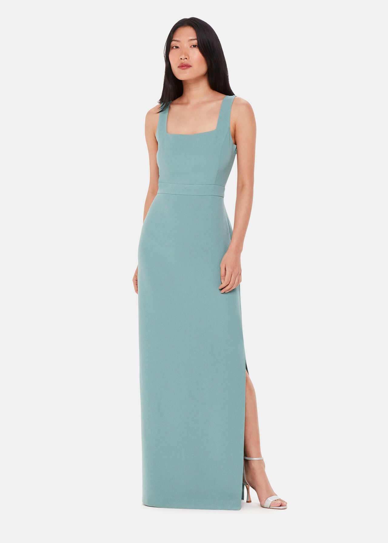 Whistles Mint Green Square Neck Maxi Dress Sleek Bridesmaid Style