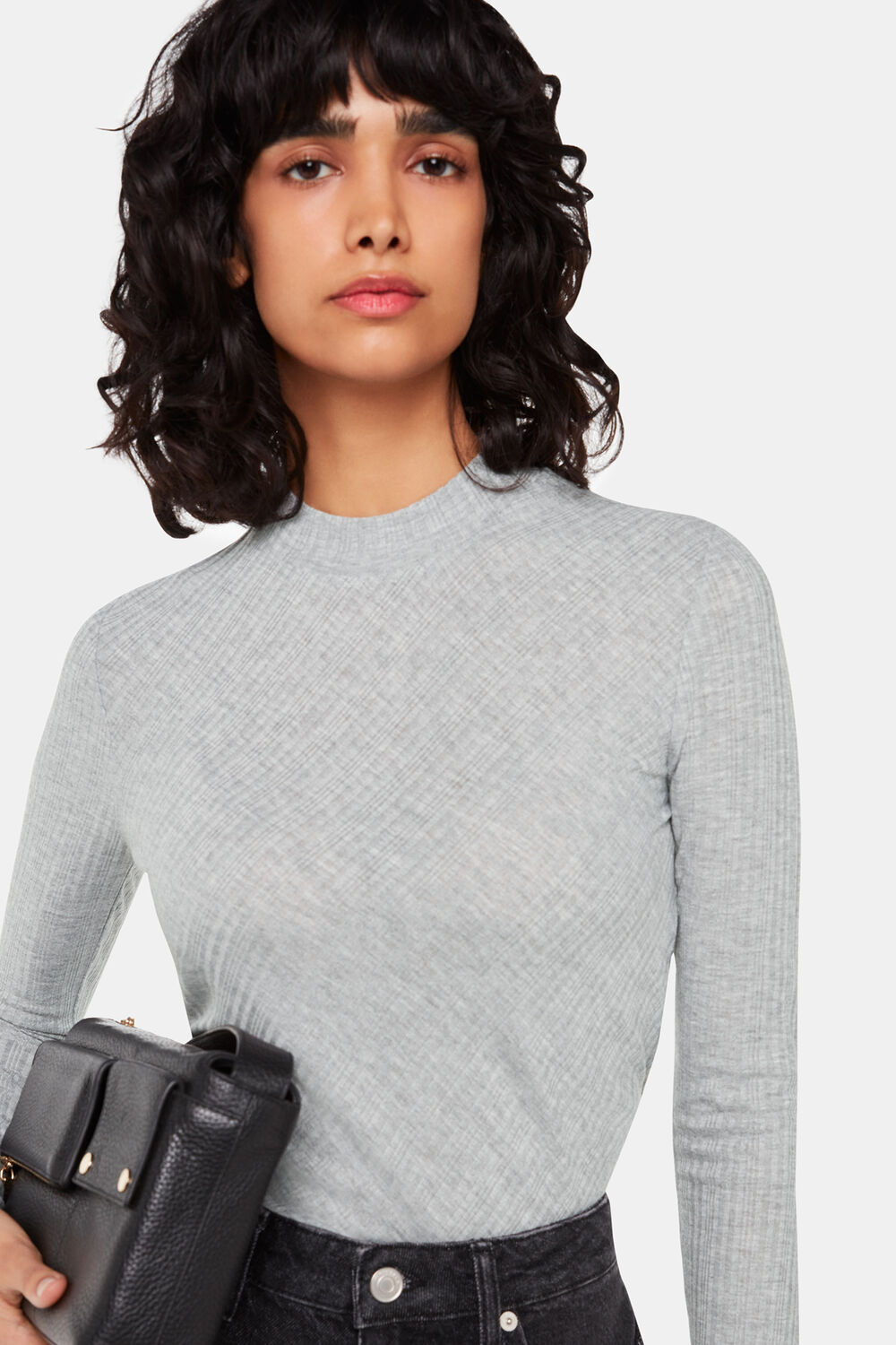 Grey Diagonal Rib Crew Neck Top