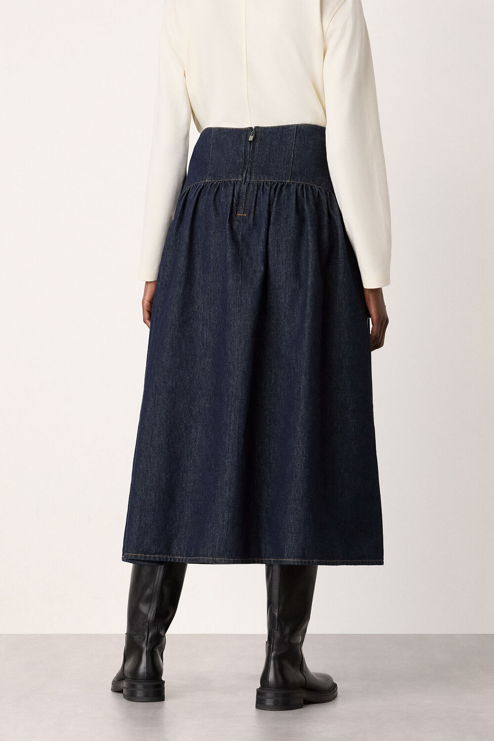 Denim Waisted Midi Skirt