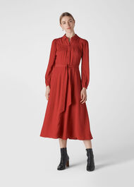 Smocked Yoke Shirt Dress Red