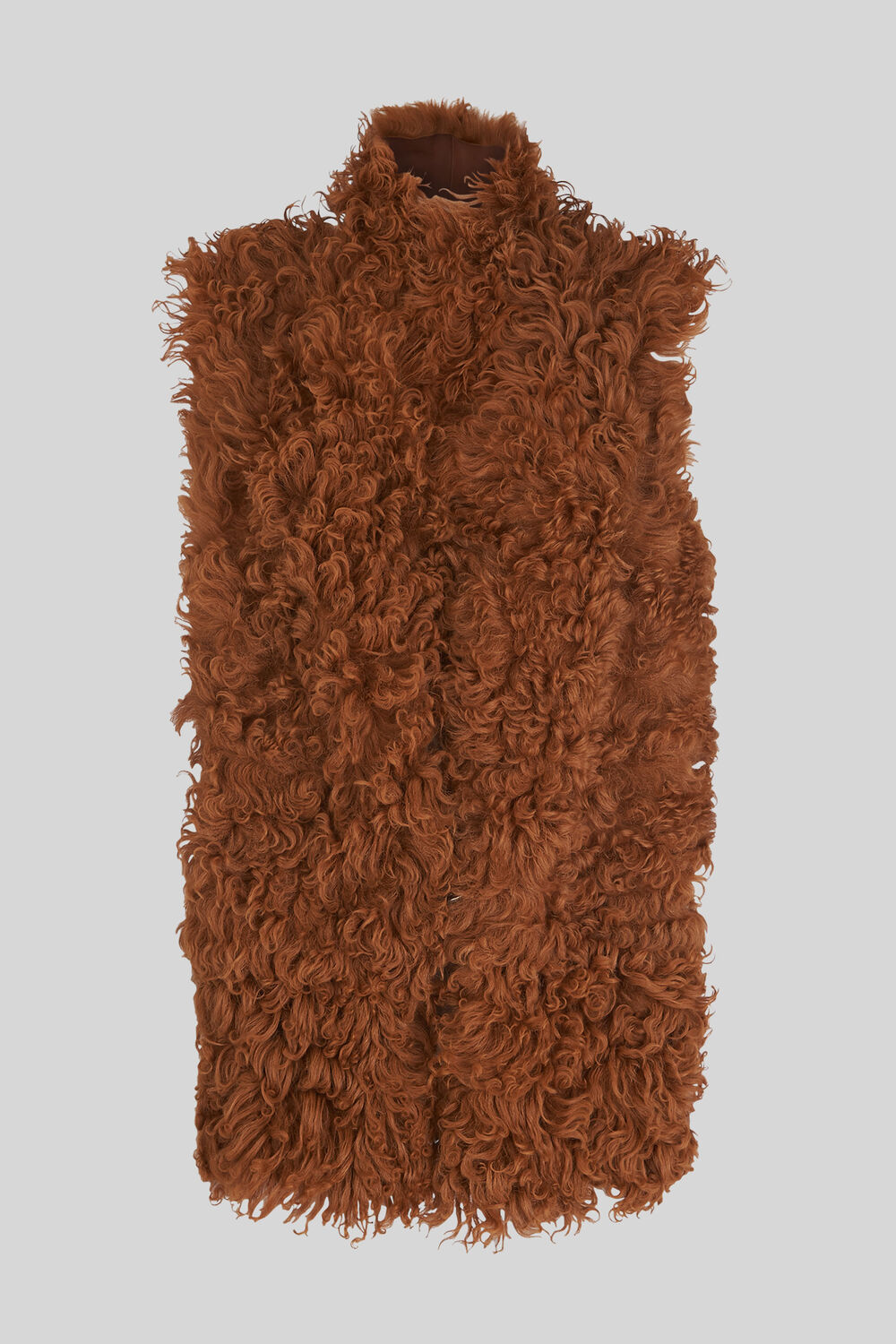Longline Curly Sheepskin Gilet Tan