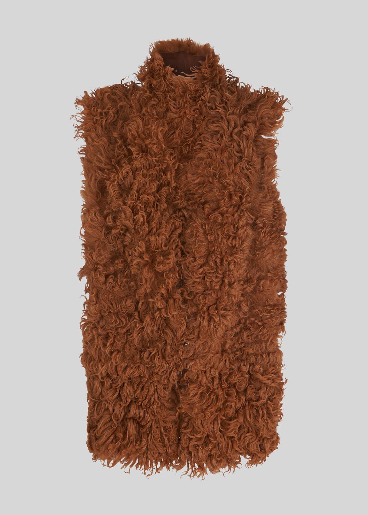 Longline Curly Sheepskin Gilet Tan