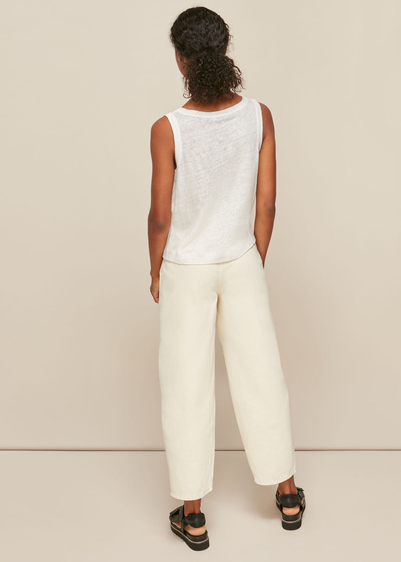 Linen Button Front Vest Top