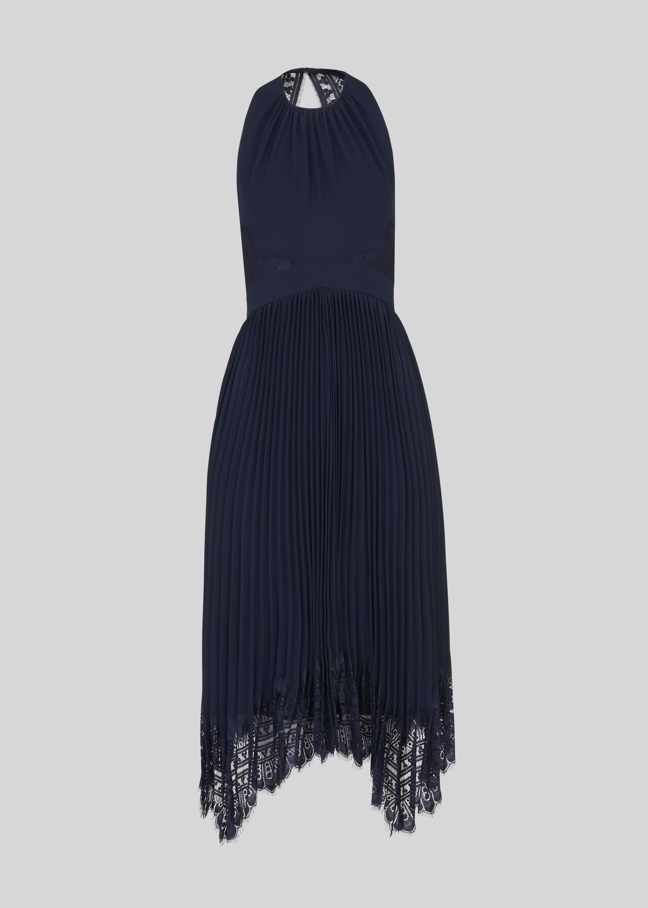 Lana Lace Pleat Dress Navy