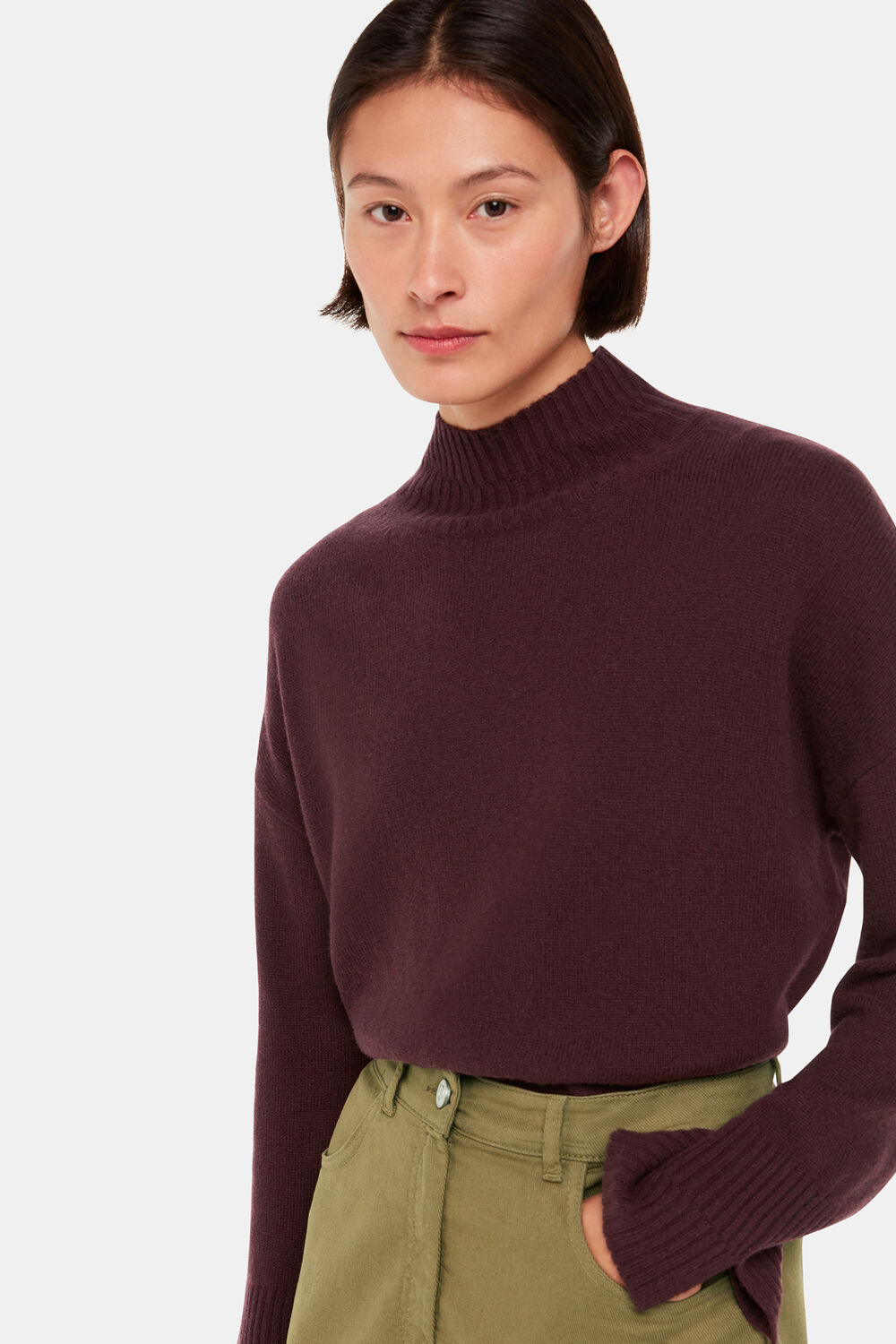 Wool Double Trim Funnel Neck