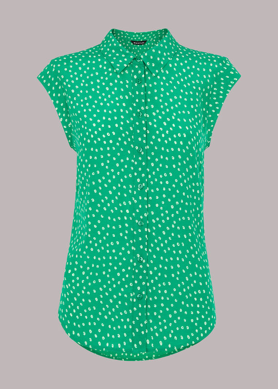 Green Spot Print Sleeveless Shirt