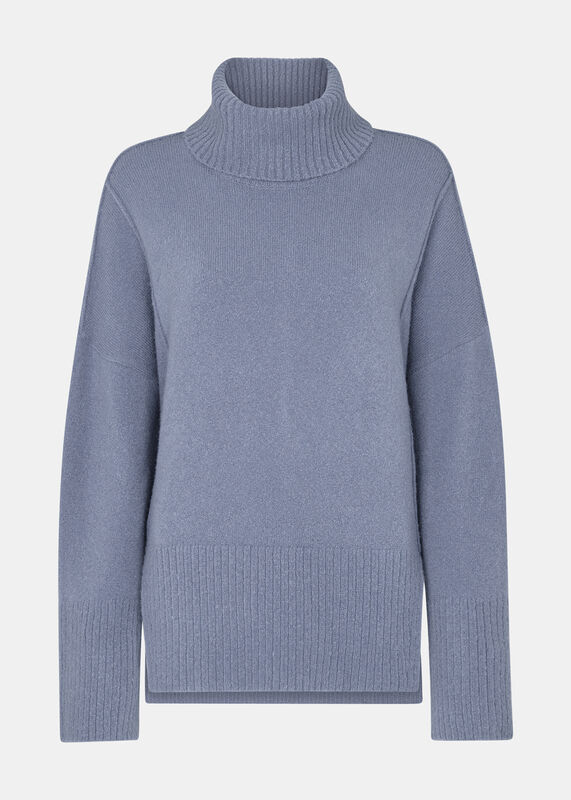 Blue Wool Mix Roll Neck Knit