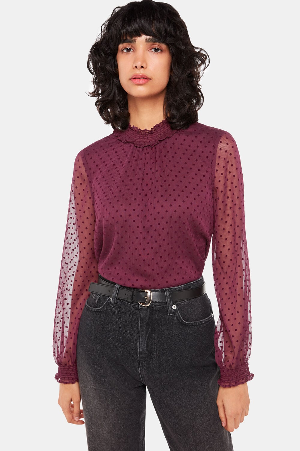 Dobby Velvet Shirred Top