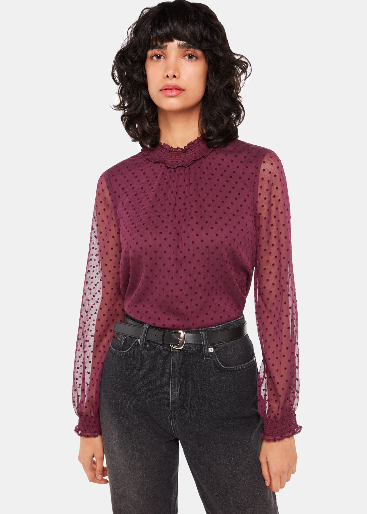 Dobby Velvet Shirred Top
