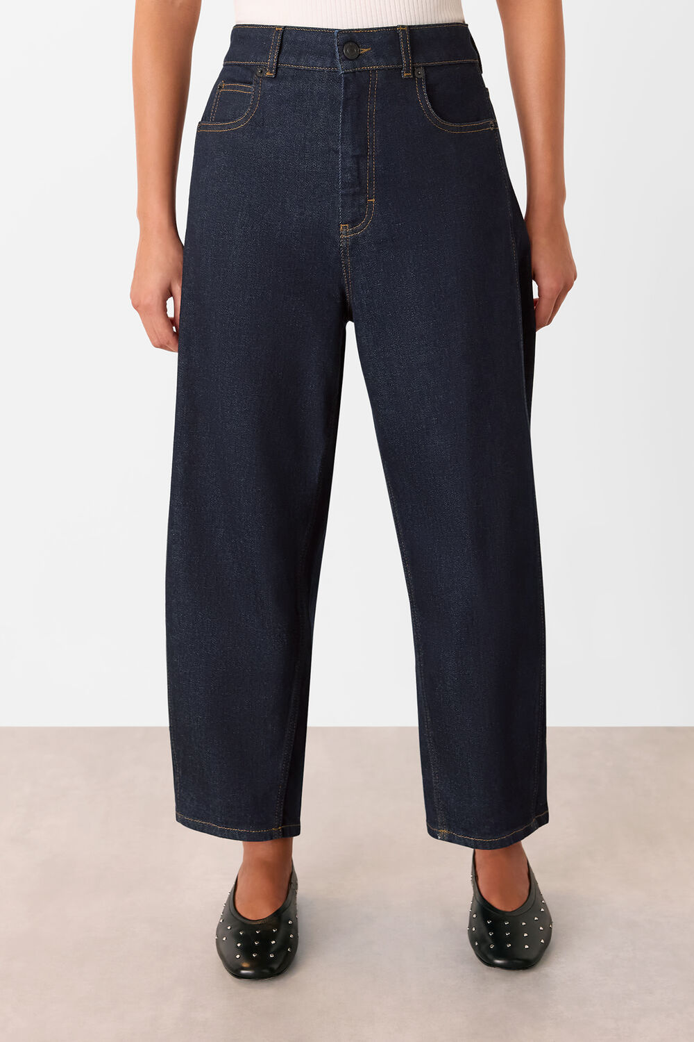 Dark Denim Petite Stretch Barrel Leg Jean