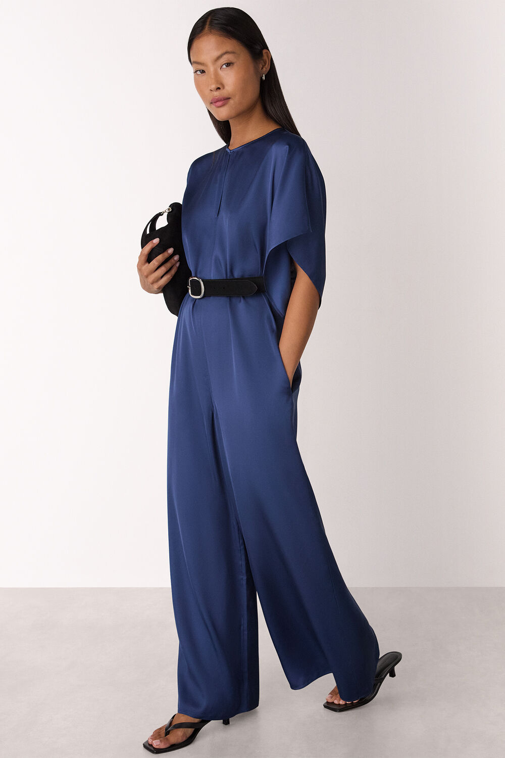 Petite Satin Short Sleeve Jumpsuit