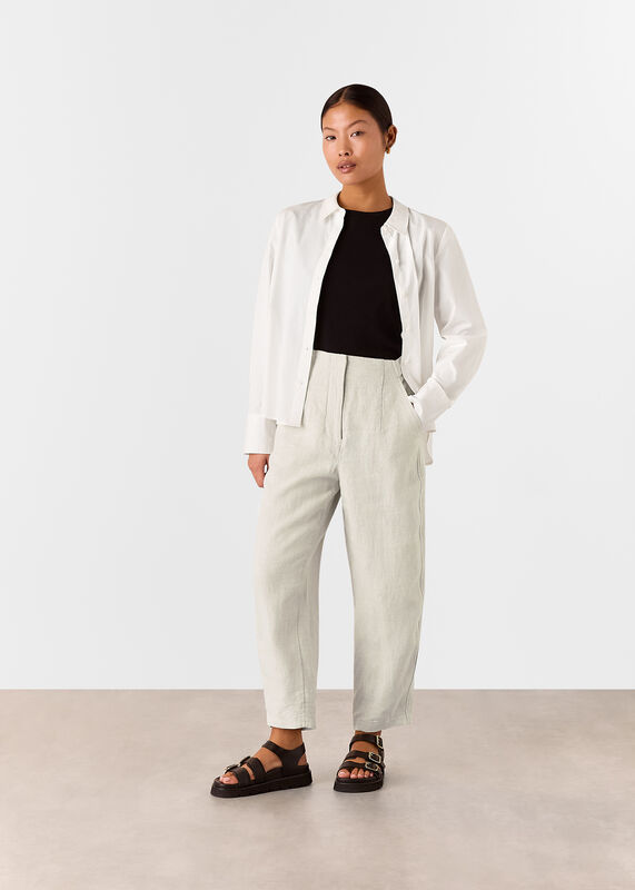 Oatmeal Petite Linen Barrel Leg Pants&nbsp;