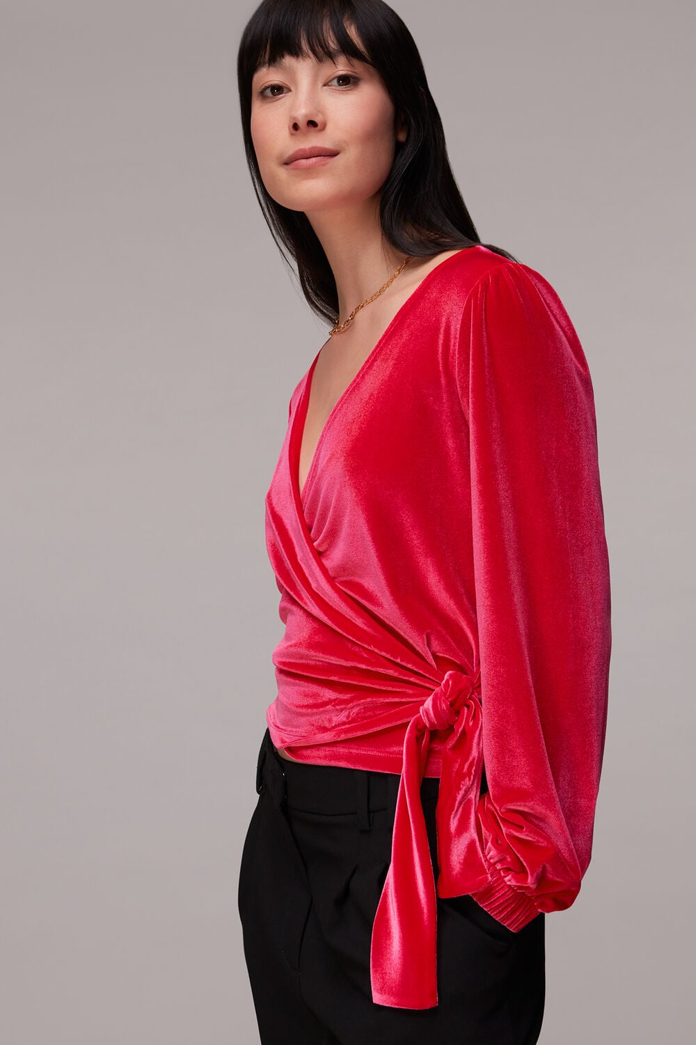 Pink Velvet V Neck Wrap Top