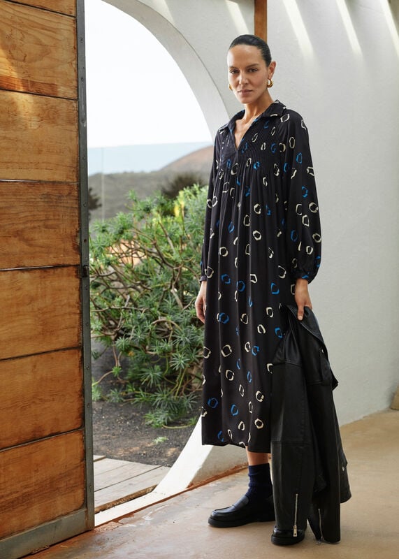 Black Scattered Hoops Midi Dress