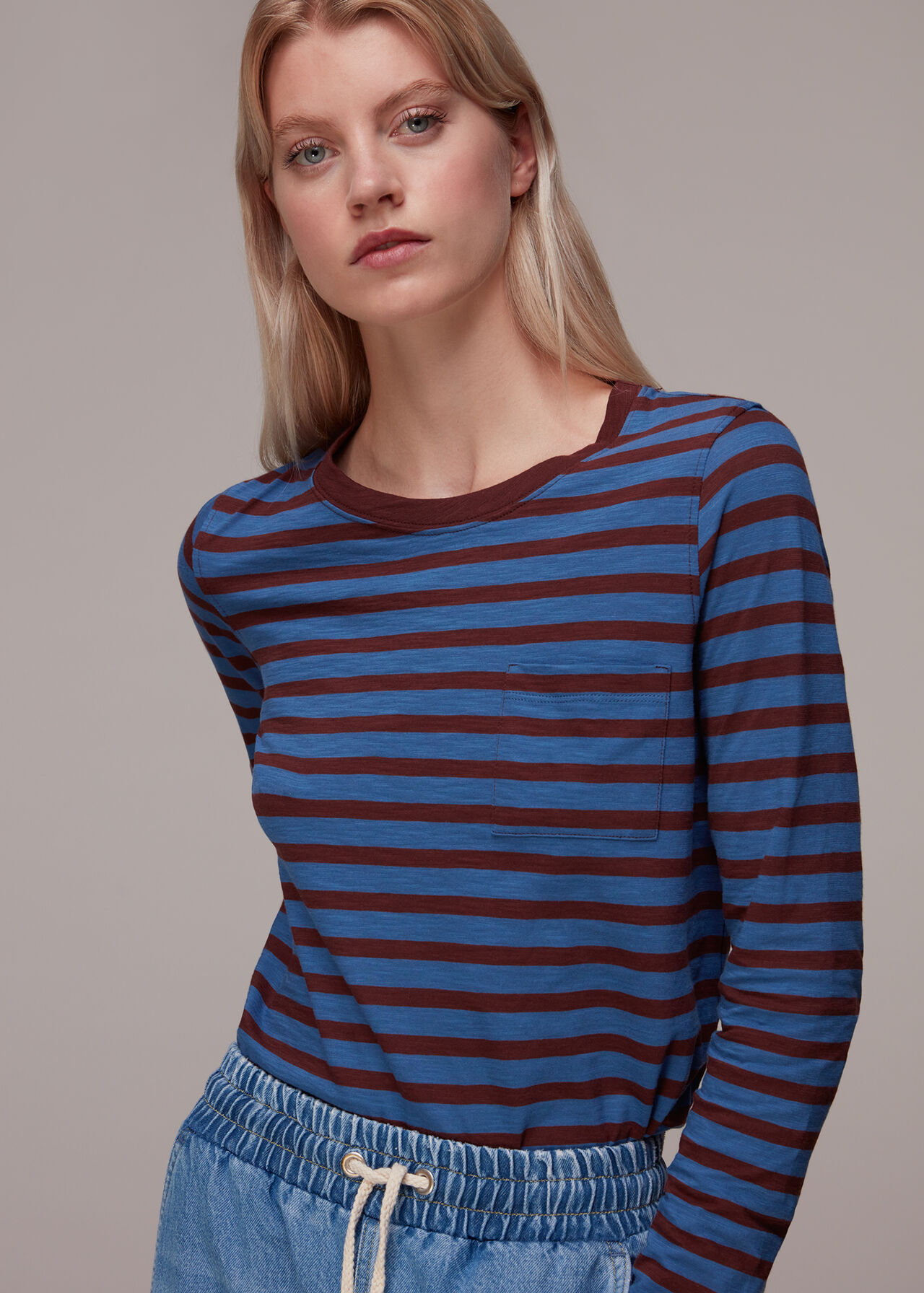 Stripe Crew Neck Pocket Top