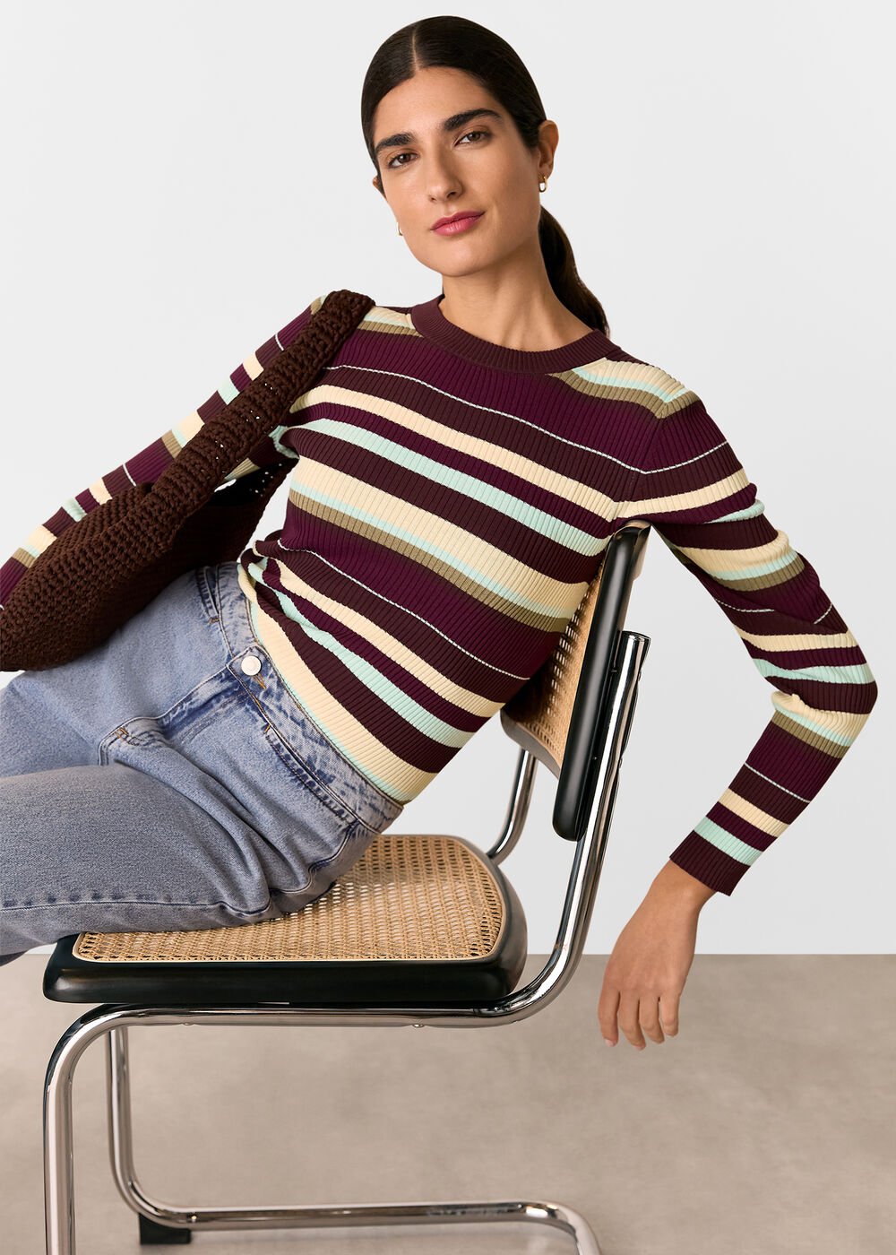 Multi Stripe Crew Neck Knit
