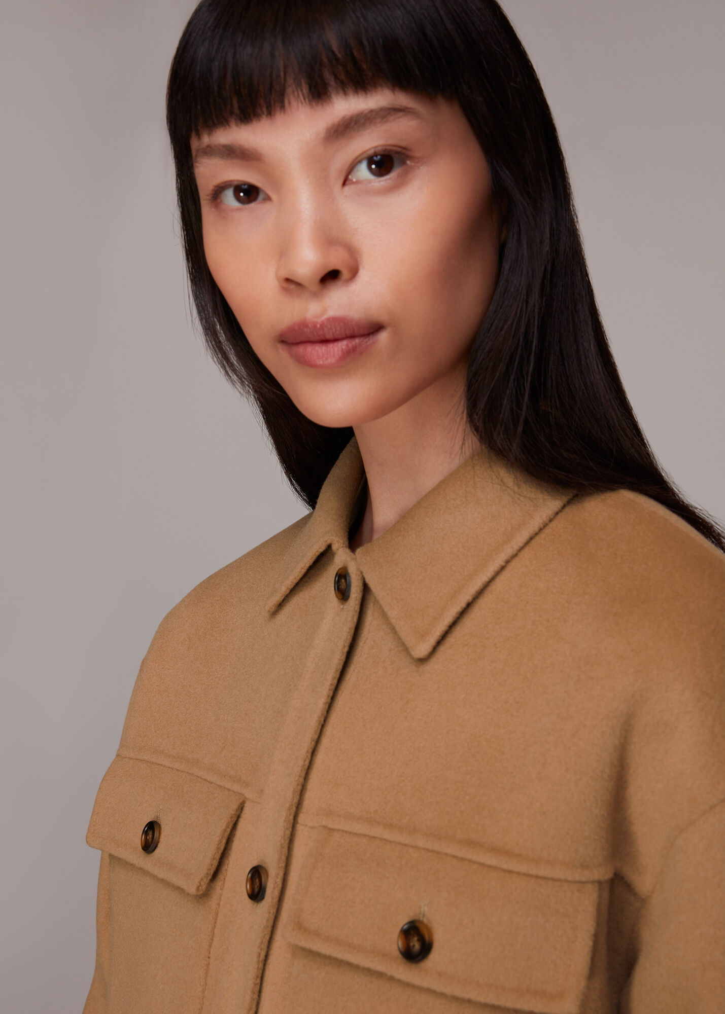 Camel Hannah Boxy Wool Overshirt WHISTLES