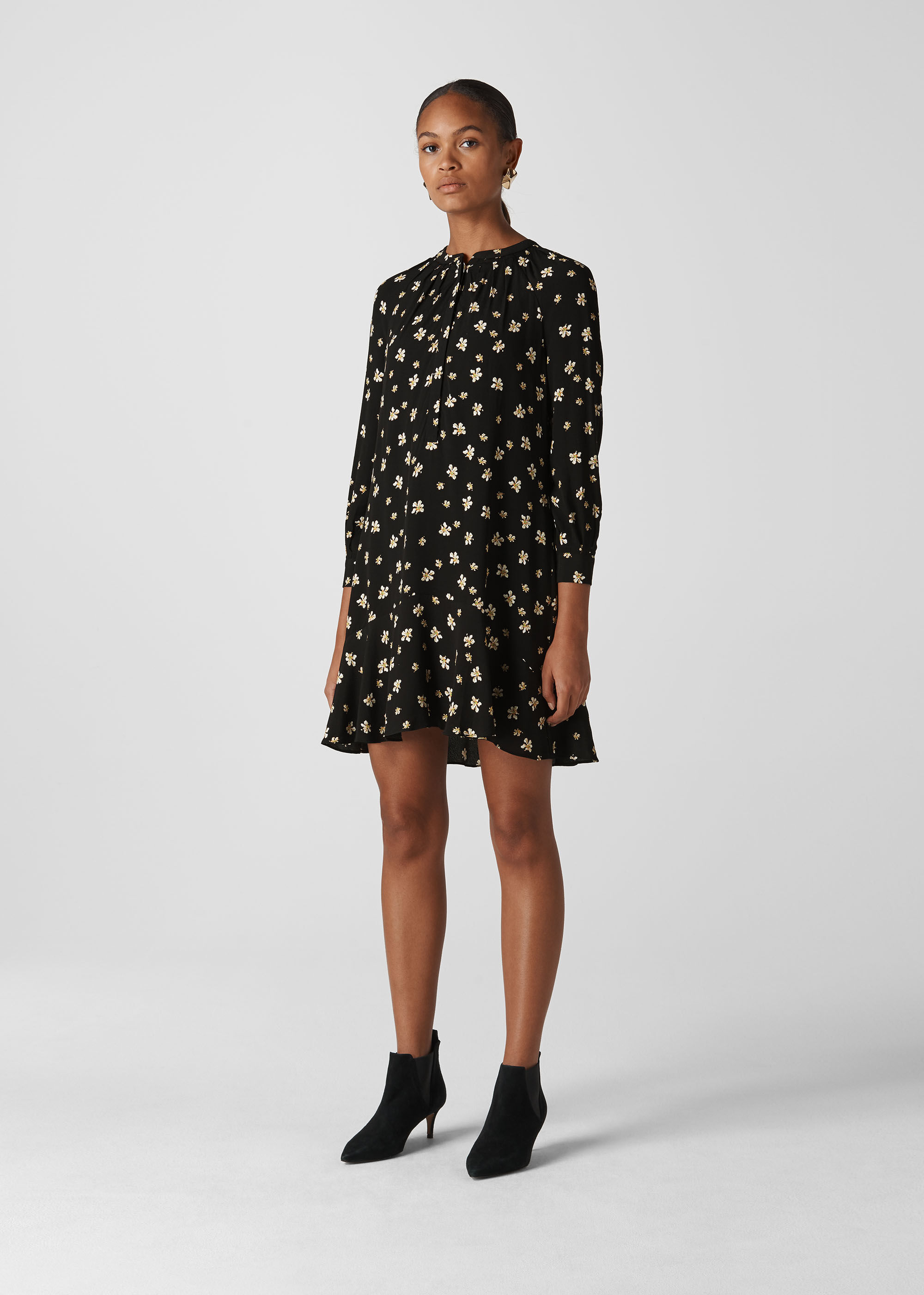 Black Multi Edelweiss Print Shirt Dress WHISTLES Whistles UK