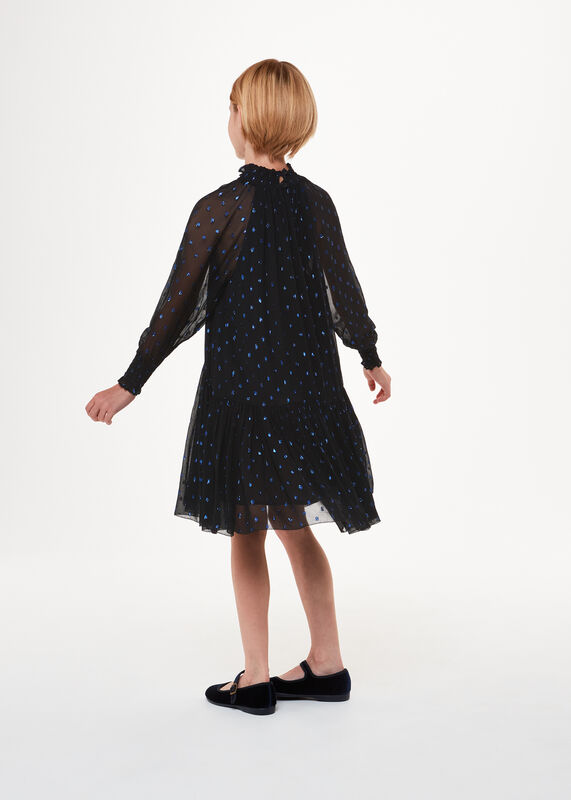 Blue Effy Metallic Dobby Dress