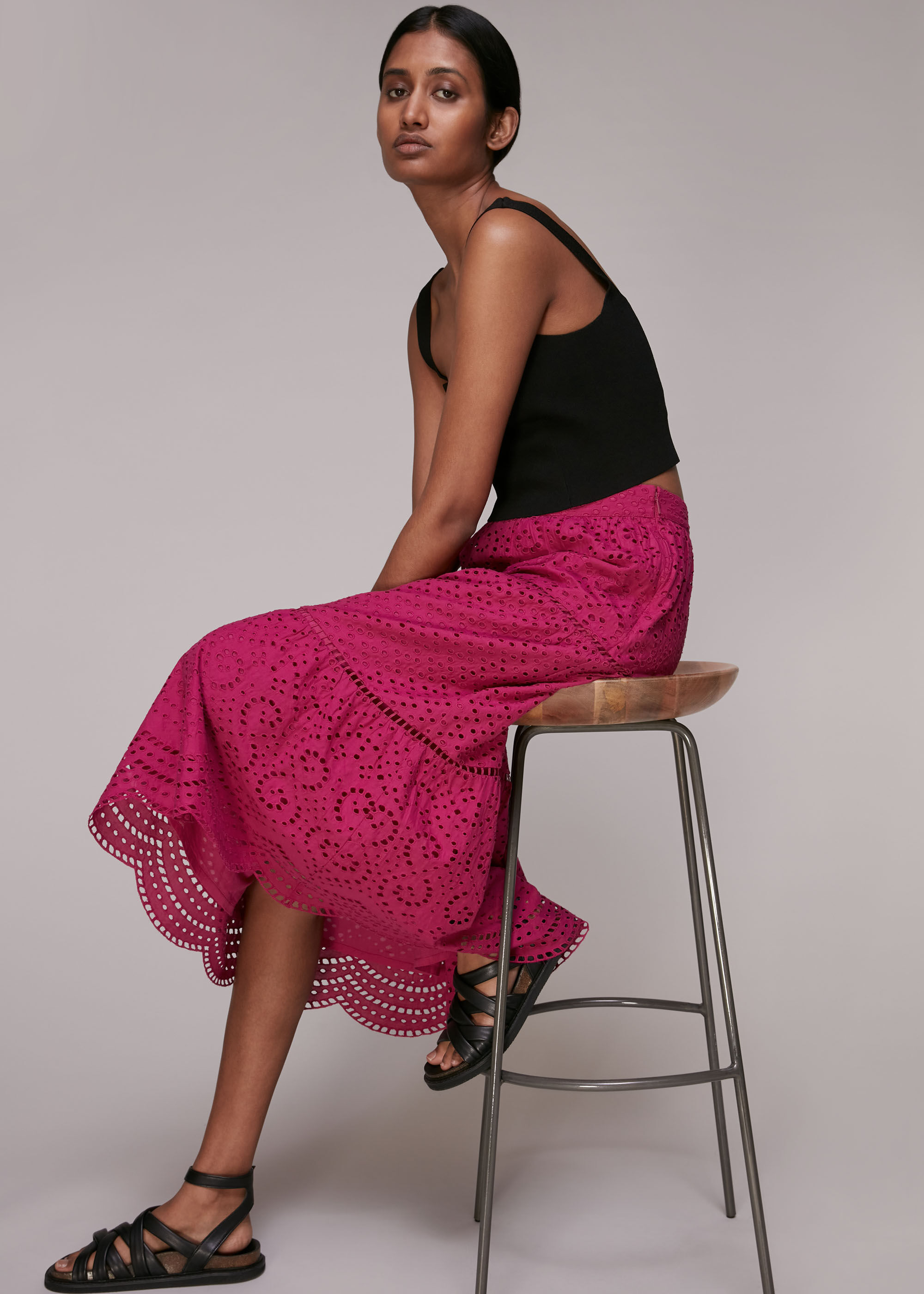 Pink Broderie Midi Skirt