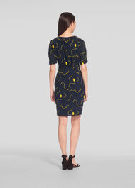 Magnolia Tie Neck Silk Bodycon Navy/Multi