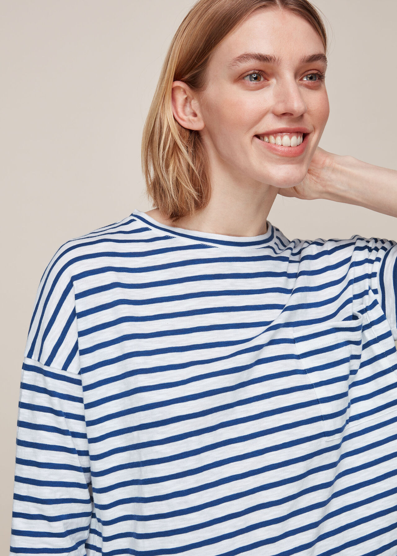 Cotton Pocket Stripe Top Blue/Multi