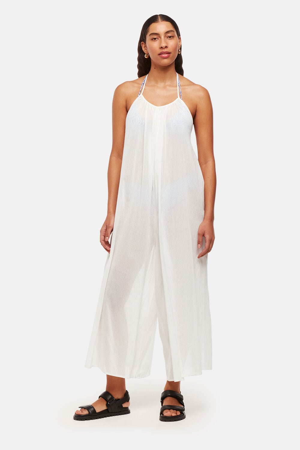 White Halterneck Swim Jumpsuit
